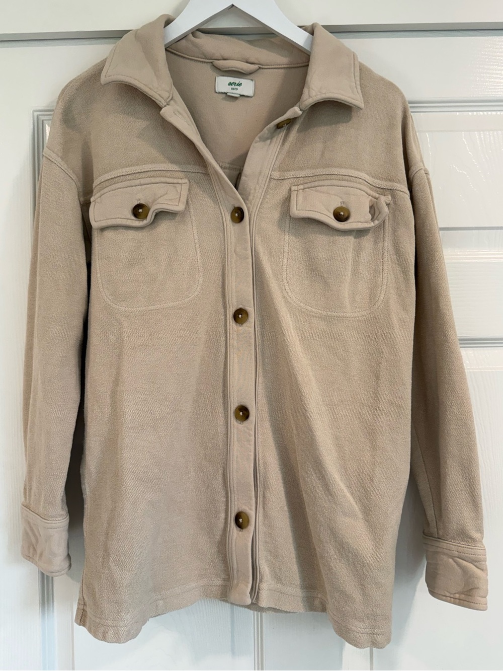 Aerie Cotton Textured Oversized Button Down Cream Lumberjane Fall Shacket - Picture 1 of 4